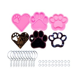 AMZTOART 3pc Glossy Resin Silicone Paw Print Molds DIY Making Keychain, Heart with Paw Cutout Epoxy Mold with 10PC Key Ring(DY0129+DY0292+DY0404)