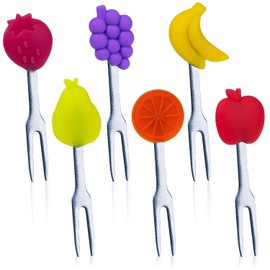 Cocktail Forks, 6-Piece Appetizer Forks, Fruit Shapes, Stainless Steel and Silicone Small Forks for Fruits, Cheese, Appetizers