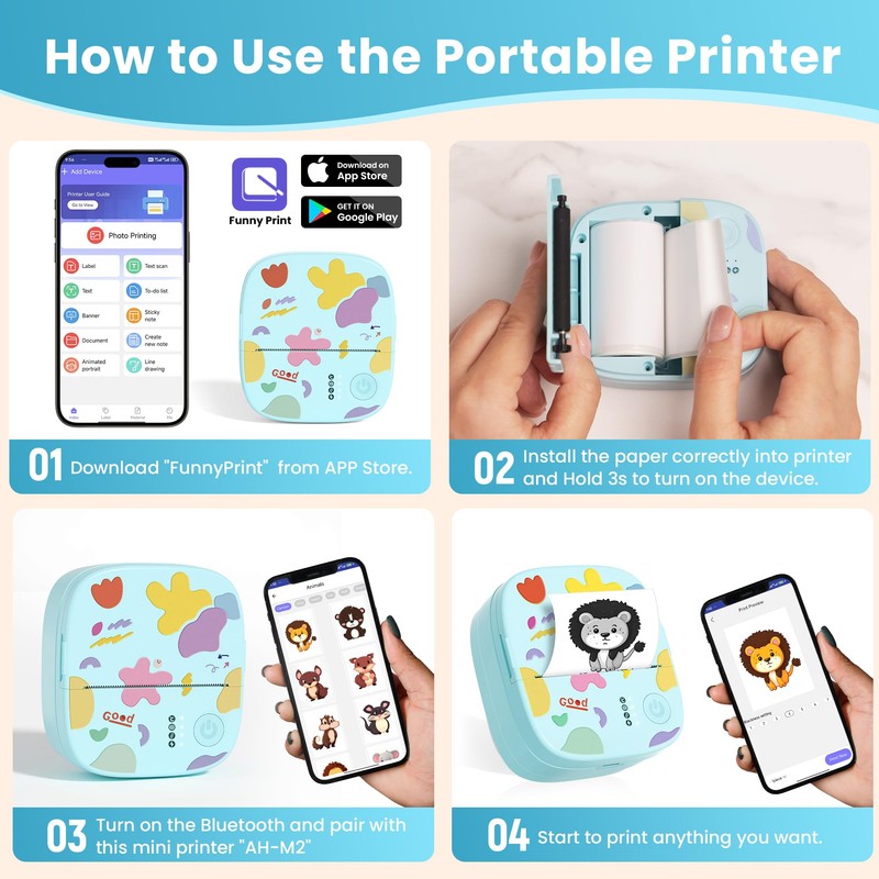 XenGro Mini Portable Sticker Printer, Mini Thermal Printer with 3