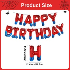 Spider Theme Happy Birthday Banner, Superhero Party Decorations, Foil Letters Balloons Birthday Decorations, for Boys Girl Kids Party Supplies