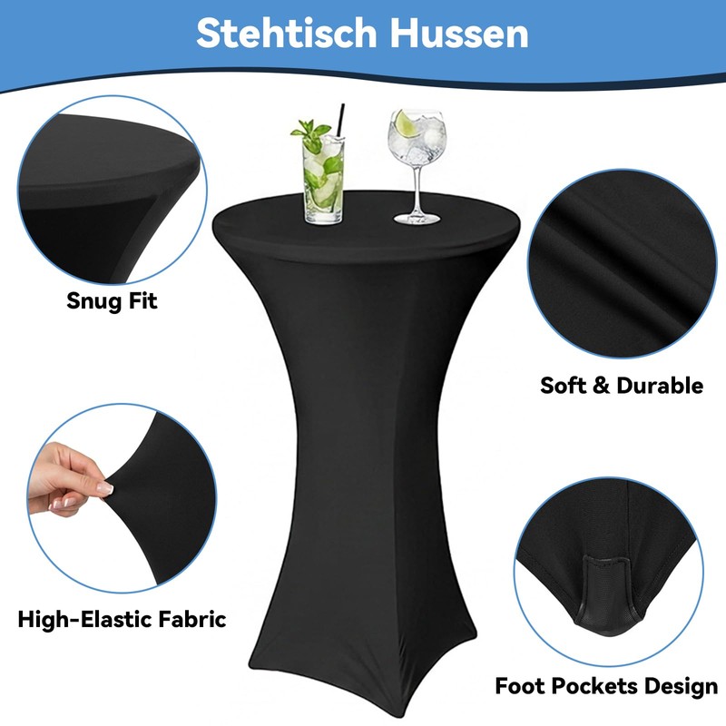Seivunol 2 Packs Cocktail Table Cover, Stretch Tablecloths, 80Dx110H cm