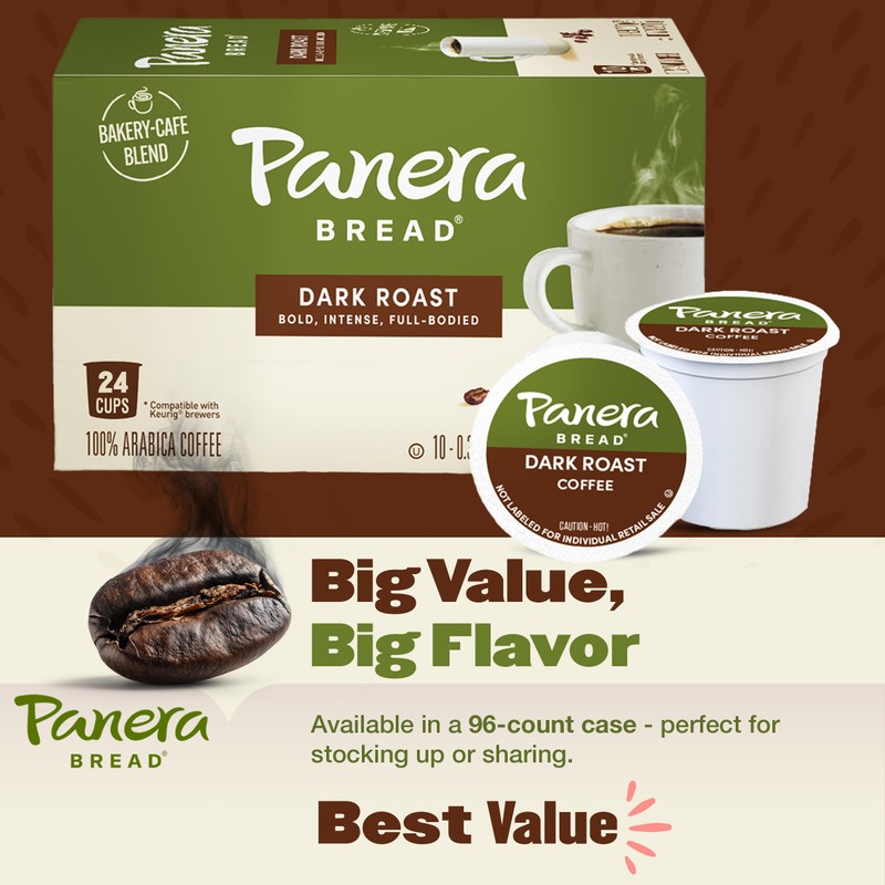 Panera Bread Dark Roast Coffee Pods, 100% Arabica Compatible, Bold