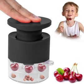 Cherry Pitter Multiple, Quick Release Multi Cherries Stoner Pitter 7-in-1, Push Button Cherr'y Core Pit'ter with Splatter Protector, Pit Remover for Making Jam(Save Time) (Black, Large)