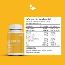 Suplemento Maca Orgánica 60 Cápsulas De 500 Mg 100% Natural Sin Gluten Apto Keto | Bulk Superfoods