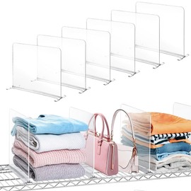 6 Pack Shelf Dividers for Wire Shelves, Acrylic Clear Closet Organizers and Storage for Sweater, Shirts, Bookshelf Handbags Separators Dividers for Closet Organization in Bedroom/Kitchen/Office/Pantry