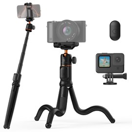 K&F Concept 23.6" Extendable Phone Tripod, Mini Flexible Tripod for Camera with Bluetooth Remote, 3 in 1 Selfie Stick Tripod with Gopro Mount