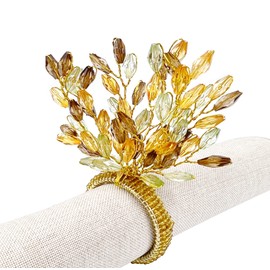 Fennco Styles Hand Beaded Yellow Flower Design Decorative Napkin Rings, Set of 4 - Multicolored Beads Napkin Holders for Home, Dining Table, Banquets, Christmas Décor and Special Occasion