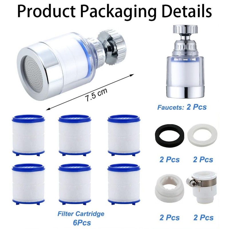 2 x Tap Filter, 360° Water Filter Tap with 6