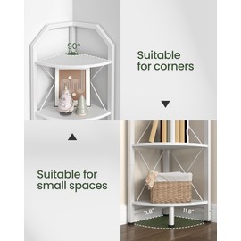 CHOEZON 4-Tier Corner Shelf, Industrial Corner Bookshelf, 47.6" Corner Storage Stand, Plant Stand Display Shelf, Corner Bookcase for Bedroom, Living Room, Home Office, White TCJ09WB