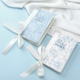 Engrowtic 2 Pcs Wedding Vow Books with Ribbon Bow Blue Floral His and Hers Vow Books Paper Notebook for Wedding Vows Journal Officiant Book Bridal Shower Gifts Keepsake