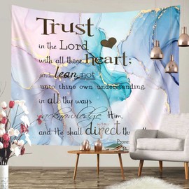 Bible Verse Tapestry Wall Hanging, Verse Scripture Quotes on Teal Purple Marble Tapestry Wall Hanging, Inspirational Tapestry Abstract Art Wall Hanging Bedroom Living Room Dorm Decor, 60X40 Inches