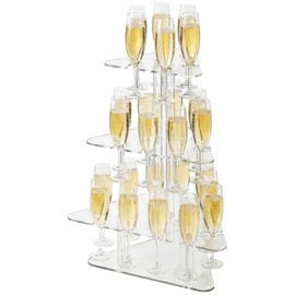 maytopia Champagne Wall Holder for Party with 27 Slots, 3 Tire Acrylic Champagne Tower with LED Light, Wine Glass Rack Stemware Holder Drink Tower for Bridal Shower Wedding Christmas Birthday Party