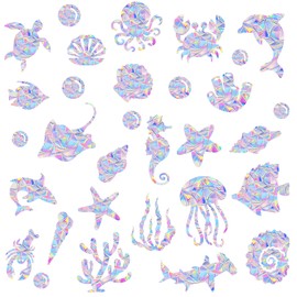 Gosknor 4pcs Anti-Collision Prismatic Window Decals, Marine Animal Window Clings Rainbow Reflection Stickers to Save Birds from Collisions Glass Reflection Clings for Preventing Bird Strikes