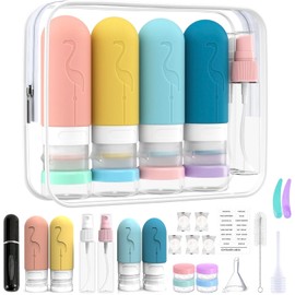 FBXGT 23 Piezas de Botellas de Viaje de Silicona, Reusable Kit de Viaje, Envases para Viaje que Contiene 30/90ML, Viaje Accesorios Seguros y a Prueba de Fugas, Kit de Viaje Aseo Personal Mujer