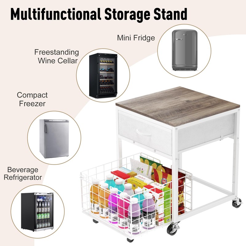 Housolution Mobile Mini Fridge Stand with Storage, Height-Adjustable Mini Beverage