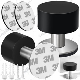Weploda Door Stopper Wall, Pack of 2 Door Stops, Door Stopper Floor, Stainless Steel Door Stopper Wall, 1.49 x 1.49 Inches, Double Door Stopper with Silencer (Black)