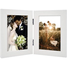 Golden State Art, 4x6 Double Picture Frame Vertical Hinged Photo Frame 2 Opening Folding Family Frames Collage, with Real Glass (4x6, White, 1-Pack)