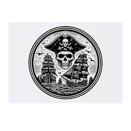 'Pirate Ships & Skull' Temporary Tattoo - Water Resistant, Skin-Safe, Non-Toxic Transfer (TO00070387)