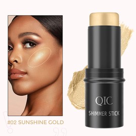 Highlighter Stick, Cream Glow Contour Stick for Face & Body, Diamond Glitter Stick, Multi-Use Shimmer Highlighter Makeup for All Skin Types, Waterproof, Stereoscopic, Ideal for Daily, Party (Gold)