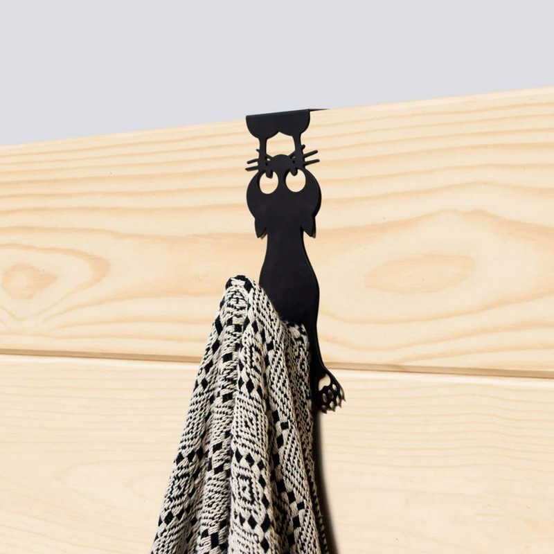balvi Curious Cat Hanger for Doors, Black, One Shape of