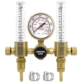 AWLOLWA Dual Output Argon/CO2 Regulater Flowmeter for TIG MIG Welder 60 SFCH - CGA 580 Inlet Connection and 5/8" - 18RH Outlet Fitting