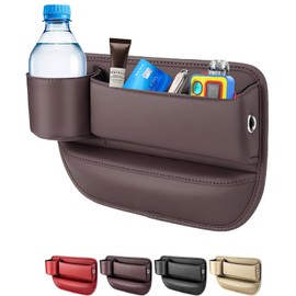 LINPING Car seat gap filler organizer,2024 Universal New Seat Gap Storage Box, Car Leather Cup Holder Gap Bag for Glasses Phones Keys and Cards (brown, Driver Side)