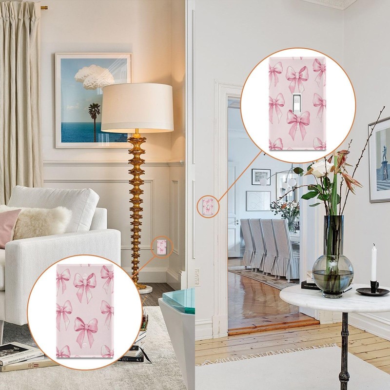 KJIZMO Duplex Outlets Wall Plate Cover, Unbreakable Pink Bows (1)