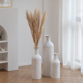 Sziqiqi Tall Vase Set of 3 White Big Floor Vases 27/20/16in Large Modern Metal Flower Vase for Living Room, Bedroom, Fireplace, Office