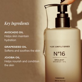 + Lux Unfiltered N°16 Opulent Shower Oil - Body Wash in Tuberose - Full Body Cleansing Oil with Jojoba, Avacado, and Grapeseed - Vegan & Cruelty Free