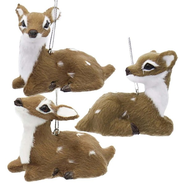 Kurt Adler C4836 2-2.5" Furry Baby Deer Ornaments | Reindeer