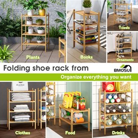 BMOSU 4-Tier Bamboo Small Shoe Rack Premium Stackable Shoe Shelf Storage Organizer for Hallway Closet Living Room Entryway Organizer(Natural)