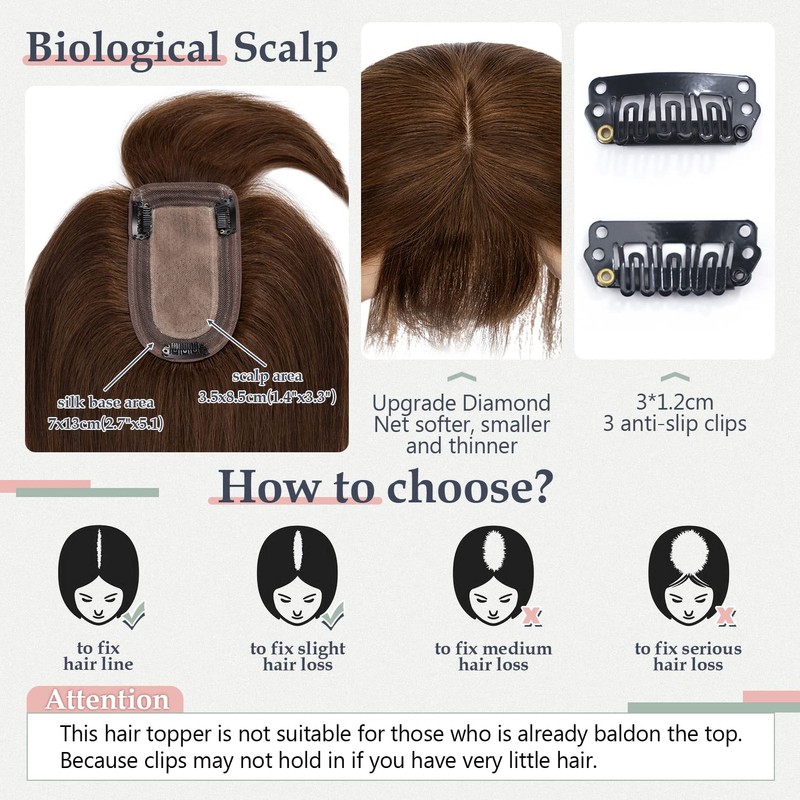 Silk Base Remy Clip In On Hair Topper with Bangs