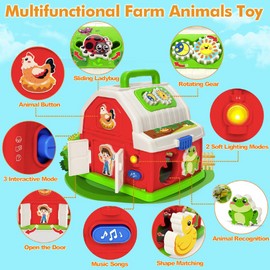 Montessori Toddler Toys for 1 2 3 Year Old Boys Girls, Musical Farm Animals Barn Toy with Sound & Light, Learning Toys for Toddler 1-3, Birthday Gift for Baby Kid 12-18 Months,Shape Sorting Fine Motor