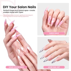 Beetles Tipex Instant Apex Nail Tips Kit, Long Stiletto 16 Sizes with Tipex Nail Glue Mini Nail Lamp