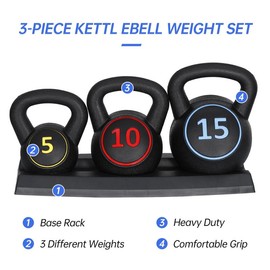 SUPERDEAL 3-Piece Kettlebell Set with Storage Rack Home Gym Exercise Fitness Weights