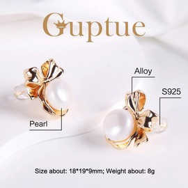 Guptue S925 Silver needles Pearl button stud earrings cultured freshwater pearl Cubic zirconia stud Earrings Birthday Gifts Women's Stud Earrings (Butterflies)