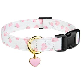 Cotton Handmade Dog Collar Cute and Distinctive Patterns White and Pink Love Heart with Pendant for Girl Boy Dogs Collars M