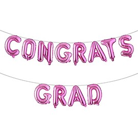 Decoraciones de graduación 2021 | Congrats Grad Globo Banner & 2 Banderines de graduación Multicolor Graduación Party Accesorios Decoración Proveedores (Felicidades Grad Rose Red)