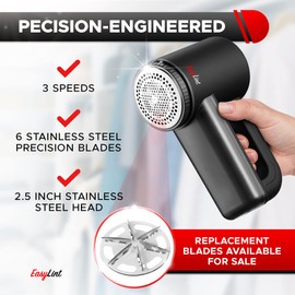 EasyLint Rechargeable Fabric Shaver Lint Remover, Effectively Remove Fuzz, Pills & Bobbles from Clothes, Sweaters, Couch and Furniture, 3-Speeds, 6-Leaf Blade Lint Shaver, LED Display & USB Charging