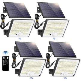 Gusicil Outdoor Solar Lights, Split Solar Motion Sensor Outdoor Lights with Remote Control, IP65 Waterproof Solar Lights, 172LED 3Modes Solar Flood Lights for Yard,Patio,Garden,Garage, 4 Pack