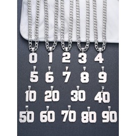 XIRUVE Length Adjustable Stainless Steel Sports Number 0-99 Pendant Necklace for Men Women 6mm Width Cuban Chain 44