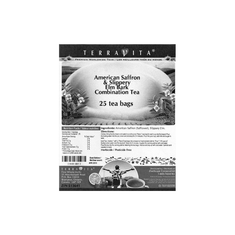 American Saffron and Slippery Elm Bark Combination Tea (25 tea