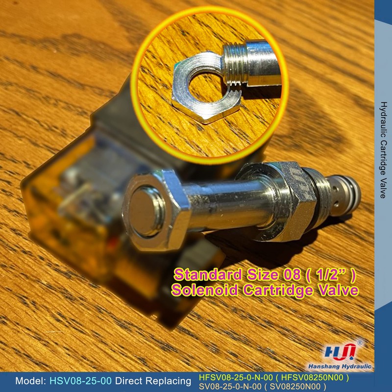 Hanshang Hydraulic HSV08 Cartridge Solenoid Valve, Normally-Closed, Two-Way, Two-Position, Spool-Operated