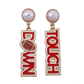 Game Day Earrings for Women Football Touch Down Letter Statement Earrings Cheer Accessories Football Dangle Earrings Decor-Red