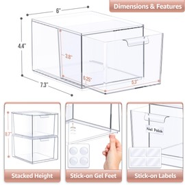 Sorbus 2 Pack Makeup Organizer - Clear Stackable Acrylic Drawer Organizer for Vanity, Bathroom, Undersink, Cabinets, Jewelry, Stationary, Plastic Storage Bins for Office Organization and Storage