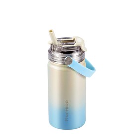 Murmioo Insulated Sports Water Bottle,2-in-1 Straw Lid(Straw & directly drinking Lids),Leak Proof, Double Walled vacuum,BPA Free,Keeps Hot and Cold - Travel Sports Canteen(Blue white gradient/14oz)