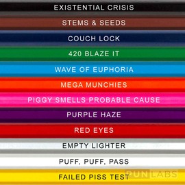 Stoner Colors Colored Pencil Set for Adult Stoner Fans, Set of 12 Stoner-Inspired Pencils, Each Color Pencil is Foil-Stamped with Clever References, Great for Weed Fans