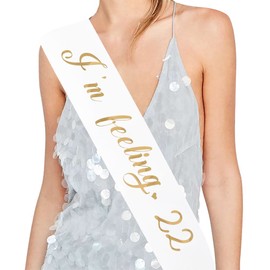 "I'm Feeling 22" Sash - 22nd Birthday Sash 22 Birthday Gifts Party Favors, Supplies and Decorations(White)