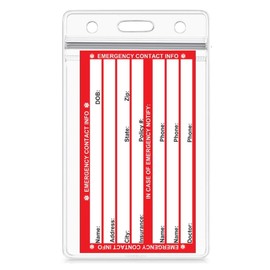 Emergency Medical Condition and Contact Wallet ID Card - with resealable Vertical Badge Holder (red)