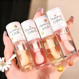 4 aceites de labios tintados, brillo de labios de vidrio hidratante, leche de miel y melocotón Oolong hidratante labial